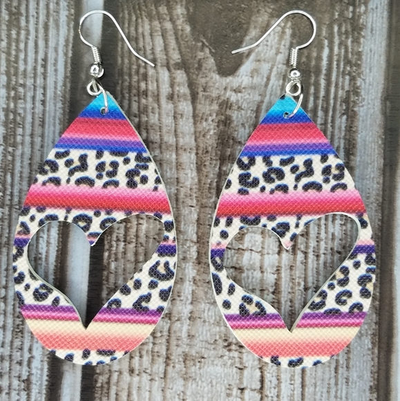 Jewelry - Valentine's Faux Leather Earrings Cheetah Heart